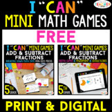 5th Grade I CAN Mini Math Game FREE | Adding Fractions | D