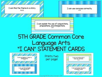 Preview of 5th Grade "I Can" Statements for Common Core Language Arts