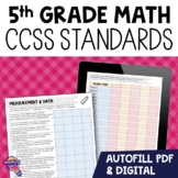5th Grade MATH CCSS Standards "I Can" Checklists | Autofil