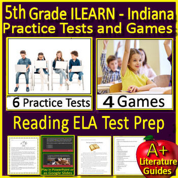 Preview of 5th Grade ILEARN Reading ELA Practice Tests, Games, Task Cards Indiana State