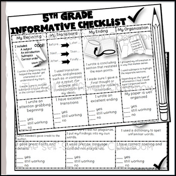 5th Grade Informational Writing Checklist by The Self-Sufficient Classroom