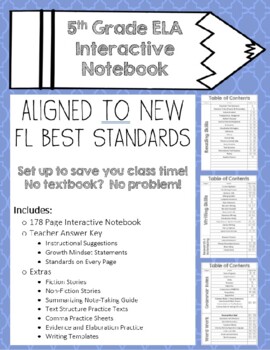 Preview of 5th Grade Interactive Notebook -- NEW Florida BEST ELA Standards Aligned