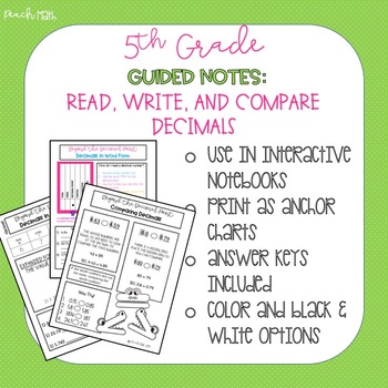 Preview of Math Notes for 5th Grade: Read, Write, and Compare Decimals