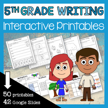 Preview of 5th Grade Interactive Writing Printables + Google Slides | Writing Worksheets