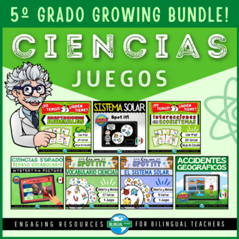 Preview of 5th Grade JUEGOS DE CIENCIAS Science Games in Spanish - Growing Bundle