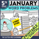 5th Grade January Word Problems printable and digital math