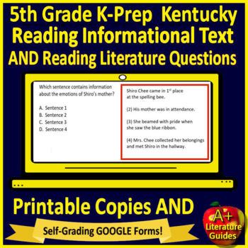 Preview of 5th Grade K-Prep Test Prep Reading Print & SELF-GRADING GOOGLE FORMS! Kentucky