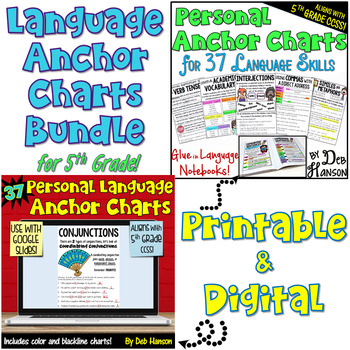 Preview of 5th Grade Language Anchor Charts Bundle: Printable and Digital