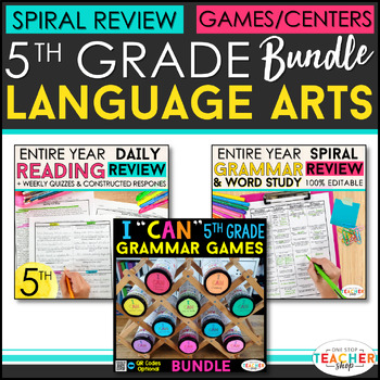 Preview of 5th Grade Language Arts BUNDLE | Spiral Review, Games & Quizzes | ENTIRE YEAR