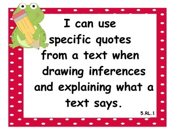 Preview of 5th Grade Language Arts CCSS I Can Statements - Frog Theme