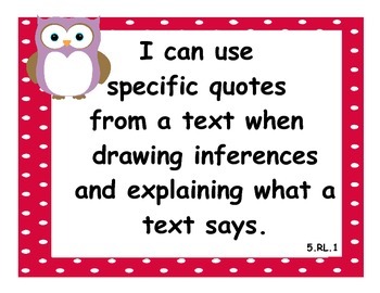 Preview of 5th Grade Language Arts CCSS I Can Statements - Owl Theme