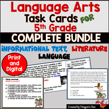 Preview of Language Arts Task Cards for 5th Grade,  Bundle