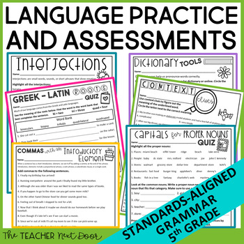Preview of Standards-Aligned Grammar Practice & Assessments Language 5th Grade Grammar Test