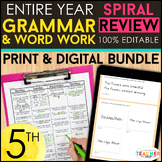 5th Grade Language (Grammar) Spiral Review & Quizzes | DIG