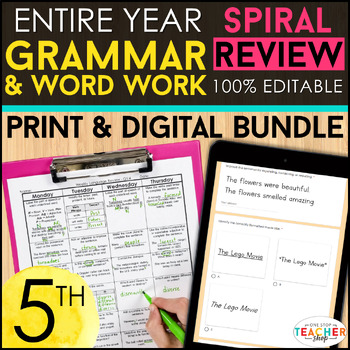 Preview of 5th Grade Language (Grammar) Spiral Review & Quizzes | DIGITAL & PRINT