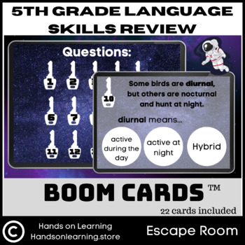 Preview of 5th Grade Language Skills Review Escape Room Boom Cards