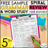 5th Grade Language Spiral Review | 5th Grade Grammar Review | FREE