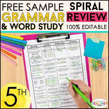 Preview of 5th Grade Language Spiral Review | 5th Grade Grammar Review | FREE