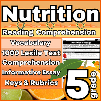 Preview of 5th Grade Lexile 1000 Nutrition Passage Cause & Effect Comprehension & Vocab