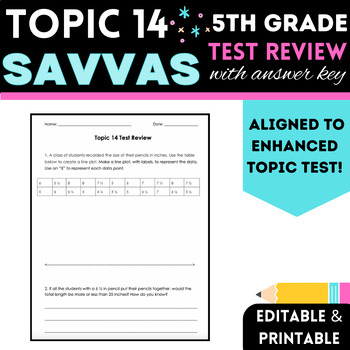 Preview of 5th Grade Line Plots | Savvas/ enVision Math Topic 14 Test Review w/ Key