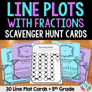 Preview of Line Plots with Fractions Worksheet Task Cards Activity 5th Grade Reading Graphs
