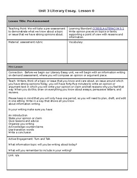 Preview of 5th Grade Literary Essay Bends I-III Lesson Plans