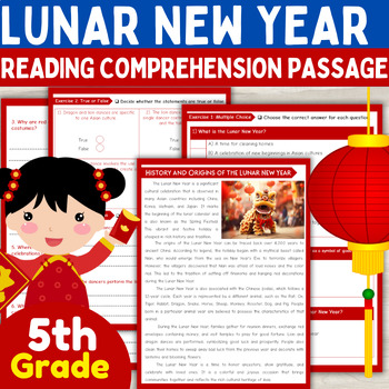 Preview of 5th Grade Lunar New Year 2024 Reading Comprehension passage and Questions