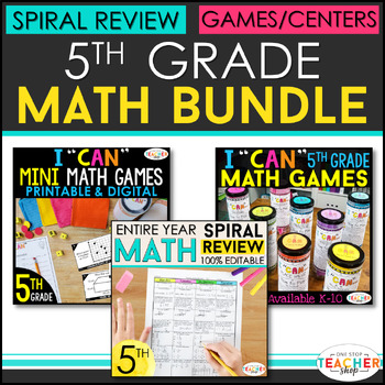 Preview of 5th Grade Math BUNDLE | Math Spiral Review, Math Games & Progress Monitoring