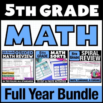 Preview of 5th Grade Math Review | Math Intervention, Test Prep, Worksheets Yearlong Bundle