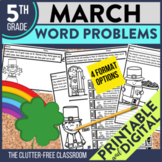 MARCH WORD PROBLEMS Math 5th Grade Fifth Activities Worksh