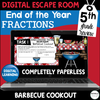 Preview of 5th Grade Math Activity Digital Escape Room - FRACTIONS