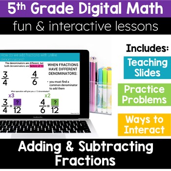 Preview of 5th Grade Math Adding and Subtracting Fractions 5.NF.1 Digital Math Activities