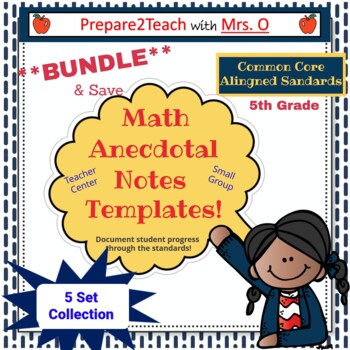 Preview of 5th Grade Math Anecdotal Notes Templates - BUNDLE