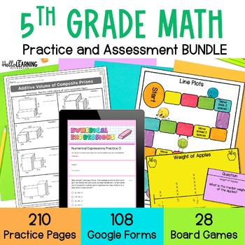 Preview of 5th Grade Math BUNDLE- Full Year of Practice Worksheets, Games, Assessments