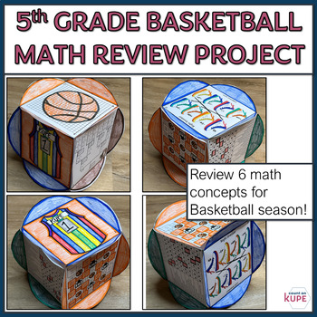 Preview of 5th Grade Math Basketball Theme Review Cube - Math Madness 