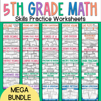 Preview of 5th Grade Math Bundle - Practice Worksheets, Review, Test Prep, Homework