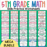 5th Grade Math Bundle - Practice Worksheets, Review, Test 