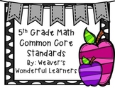 5th Grade Math CCRS Display Cards