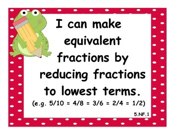 Preview of 5th Grade Math CCSS I Can Statements - Frog Theme