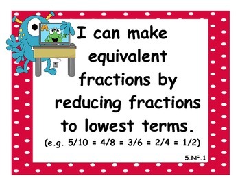 Preview of 5th Grade Math CCSS I Can Statements - Monster Theme