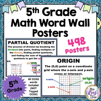 Preview of 499 Math Vocabulary Word Wall Posters for 5th Grade with Definitions & Examples