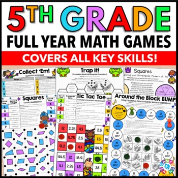 Preview of 5th Grade Math Center Games No Prep Review Activities Fun Math Test Prep Bundle