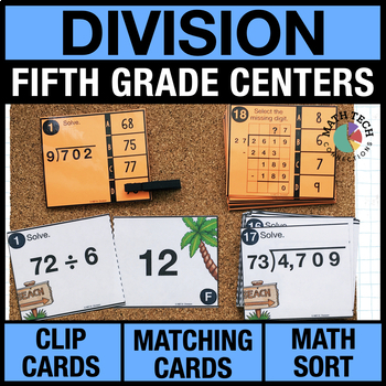 Preview of 5th Grade Math Centers Division Review Task Cards, Activities, Math Test Prep