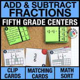 5th Grade Math Centers Review Add & Subtract Fractions Tas