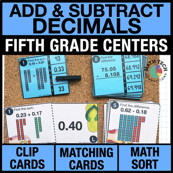 Preview of 5th Grade Math Centers Add and Subtract Decimals - 5th Grade Math Task Cards