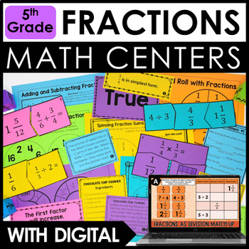 Preview of 5th Grade Math Centers - Fraction Math Centers w/ Digital Math Activities