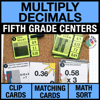 Preview of 5th Grade Math Centers Multiply Decimals Math Review Task Cards Games Test Prep