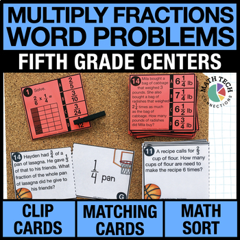 Preview of 5th Grade Math Centers Review Multiplying Fractions Word Problems Task Cards