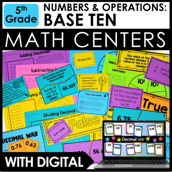 Preview of 5th Grade Math Centers - Base Ten with Digital Math Centers & Games