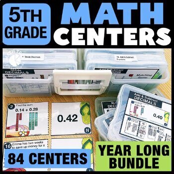 Preview of 5th Grade Math Centers Task Cards Bundle | Games | Math Spiral Review Activities